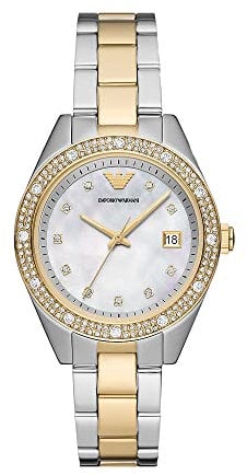 Emporio Armani Watch For Women, Quartz Movement and 36mm Case Size with Stainless steel, Leather or Silicone strap Silberton und Goldton , 36MM