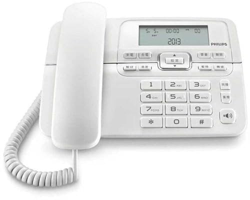 Philips M20W/00 Teléfono de Sobremesa con Cable, Pantalla LCD Grande 3,6 Pulgadas, Teclas Largas, Registro de 60 Llamadas, Modo de Energía de Reserva, Manos Libres, Color Blanco