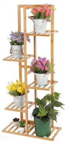 Youyijia Plant Stand Corner Indoor, Wooden Flower Pot Holder 5 Tiers 6 Potted, Multiple Storage Stand Unit Tall Display Rack Shelf Plant Holder for Outdoor Garden Patio Office Balcony