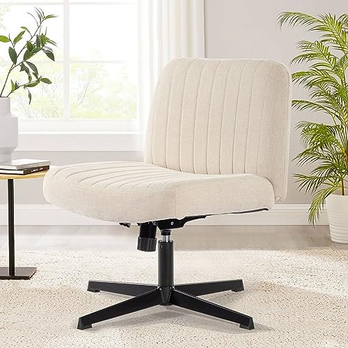 Bosmiller Bürostuhl Ohne Armlehnen Höhenverstellbar Schreibtischstuhl Armless Office Chair Schminktisch Stuhl 150KG Extra großes Kissen Stoff,Beige