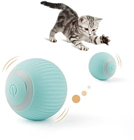 Enjoying Katzenspielzeug Ball Elektrischer interaktiver Katzenball mit LED-Licht und USB, Zwei Bewegungsmodi für Kätzchen, Blau