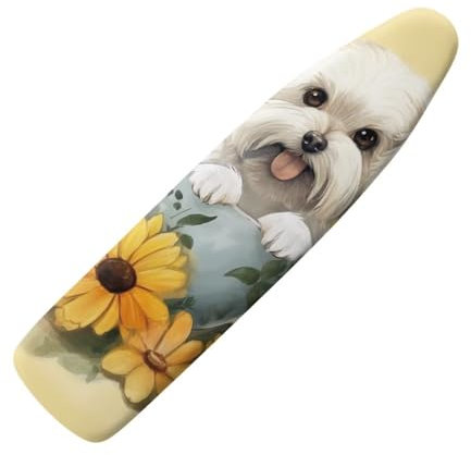 COEQINE Cute Dog Print Sunflower Ironing Board Cover Dustproof Non Slip for Female Lightweight Portable Washable Elastic