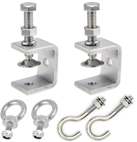 LEAUM Morsetti a C in acciaio inox, set da 6 pezzi, morsetto a C, aperture per mascelle da 30 mm, pinza di fissaggio regolabile da 0 a 25 mm con ganci in acciaio inox e viti ad anello per lavori di