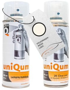 UniQum Autolack + Klarlack 2K Spraydose für VOLKSWAGEN WEISS LOGO Autolack Reparatur 2 x 400 ml