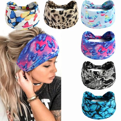 Mode-Stirnbänder für Frauen Haare Kopftücher Haarband Turban Blume Baumwolle Stirnbänder Breite Yoga Sport Stirnband Head Wrap (P6WButterLeo)