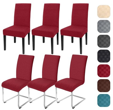 Yugarlibi Jacquard Stuhlhussen 6er Set Stretch Stuhlhussen Schwingstuhl Elastische Moderne Stuhlbezug Abnehmbarer Waschbarer Stühle Schutz für Küche Restaurant Bar Hotel Bankett (Bordeaux, 6 Stück)