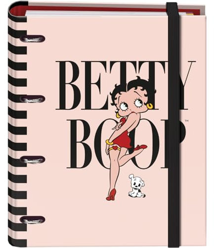 Dohe Betty Boop Ordner mit 4 Ringen, 100 Blatt, A4, Gummiverschluss, 4 farbige Trennblätter, Dokumententasche, Papier 90 g/m², Kompressor, Schulmaterial