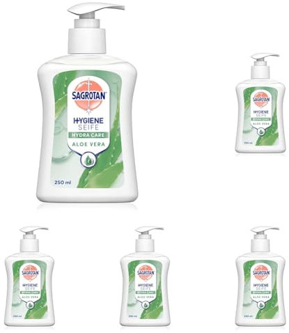 Sagrotan Handseife Aloe Vera – Hygienische Flüssigseife – 1 x 250 ml Seifenspender (Packung mit 5)