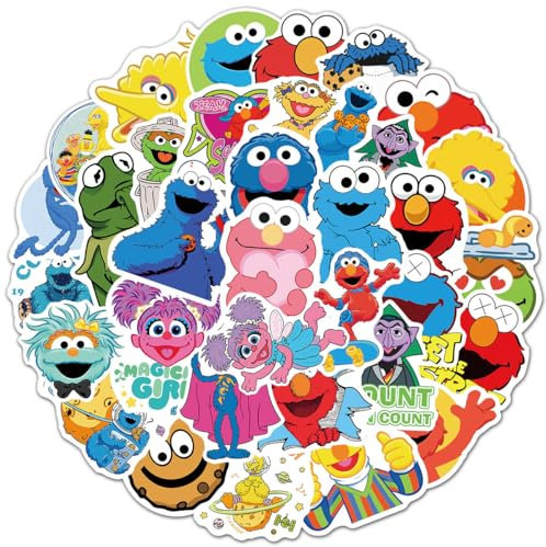 Sesame Street Stickers, 50 Stück Animations für Kinder Aufkleber, Vinyl wasserdicht süße Graffiti Aufkleber für Auto Laptop Skateboard Gitarre, Kinder Teenager