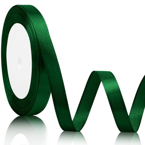 Cinta Verde de Raso 10mmx22m para Navidad, Halloween y Decoración - Lazo de Satén Colorido para Regalo y Embalaje
