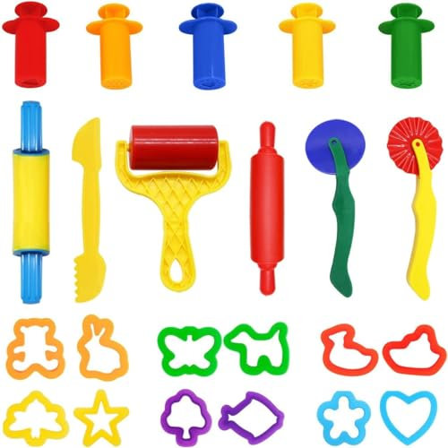 TIDEVAN 29 Piezas Moldes Plastilina Kit de Herramientas de Plastilina Accesorios Plastilina Set Plastilina Herramientas de Modelado, Accesorios de Arcilla con Rodillos, Cortadores para Niños y Niñas