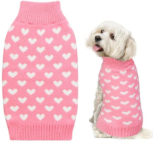 GOYOSWA Hundepullover zum Valentinstag, gestrickt, für kleine, mittelgroße und große Hunde (rosa Herz, L)