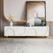 YEHTOKHOME Meuble TV,Meuble Bas,Meuble Multifonctionnel avec Espace de Rangement,Armoire avec Quatre Portes d'armoire, organizzatore avec Pieds Ronds dorés (Blanc 2)