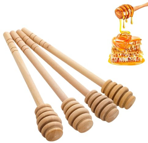 4Pcs Honey Dipper Sticks, 6 inch Mini Wooden Honeycomb Stick Long Handle Wood Honey Spoon Stir Bar Kitchen Tools for Honey Jar Dispense Drizzle Honey Mixing Stirrer and Wedding Party Favors Gift