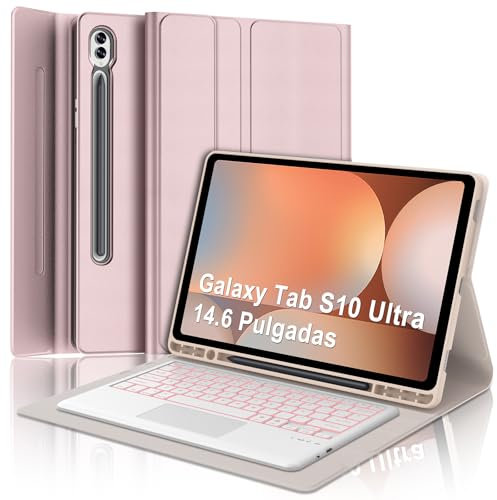 IVEOPPE Tastatur für Samsung Galaxy Tab S10 Ultra Con Touchpad, Hülle Tastatur Galaxy Tab S10/S9 Ultra 14,6, Abnehmbarer QWERTZ Layout Keyboard für Samsung S9/S10 Ultra 14.6 Zoll, Rosa