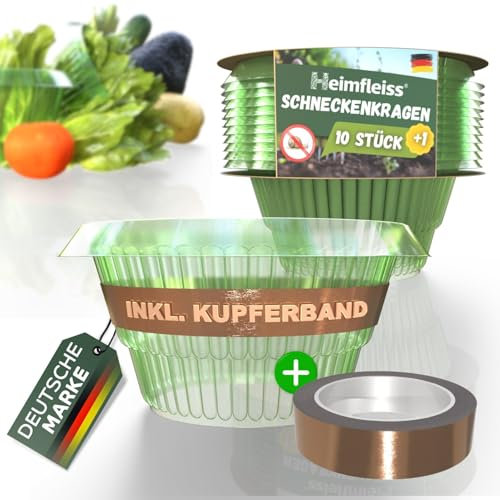 Heimfleiss® Schneckenkragen inkl. Kupferband gegen Schnecken | Schneckenschutz Hochbeet aus recyclebarem PET | Schneckenabwehr Chemiefrei | Schneckenschutzring Salatring Schneckenring (11 Stück)