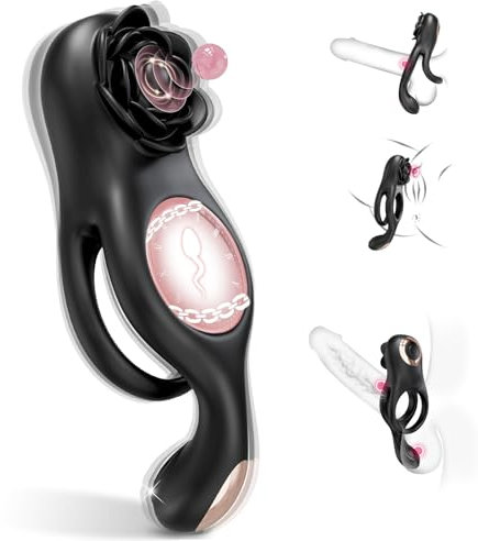 Cock Ring Double Vibrating Cock Rings, Silicone Penis Ring with Flapping Vibrator Sex Toys for Men, Elastic Cockring Male Adult Toys for Longer Erection Sex Toys4mens UK Couples Love Rings, Black