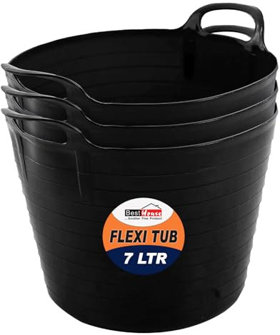 Best House | 3 Pcs of Flexi Tub with Handles | Small Size | Mini | 7 Litres | Black | Garden Tubs | Plastic Storage Container for Home, Washing, Garden Waste and DIY Projects