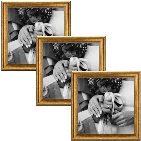 CABBEL Bilderrahmen 40x40 cm Gold - 3-Pack – Barock Vintage Rahmen im Antik Look für Poster, Fotos & Urkunden – bruchsicherem Acrylglas – Dekorativ & Elegant – Perfekt für Wohnzimmer, Büro, Galerie