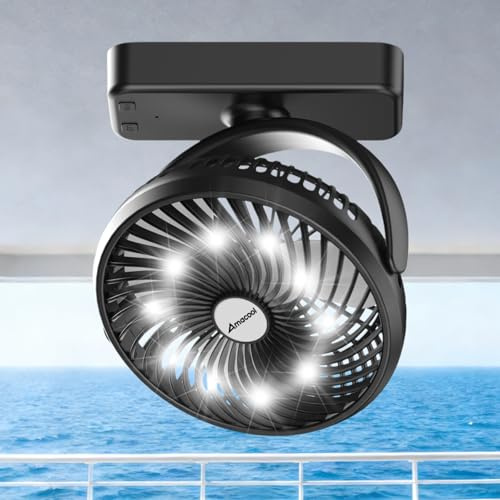 Amacool Magnetic Cruise Ship Approved Fan, [Max 35H Runtime] 10000mAh Rechargeable Travel Fan, LED Light, 3 Speeds, Magnetically Hangs on Stateroom Ceilings and Walls, Cruise Essentials 2025