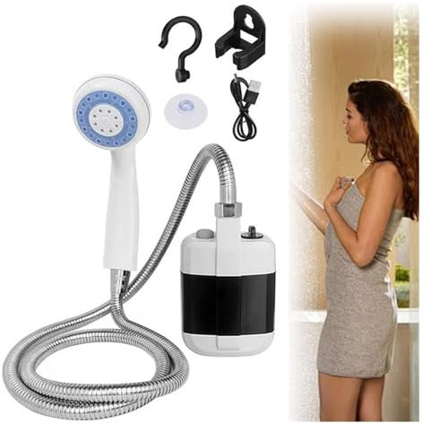 Douche de camping portable, rechargeable par USB, pompe à eau portable avec tuyau, pompe de douche de camping pour voyage, randonnée, plage, voiture, nettoyage des animaux domestiques