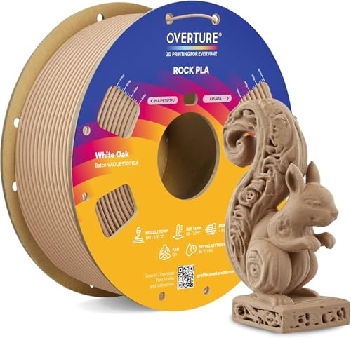 OVERTURE Rock PLA Filament 1,75 mm White Oak 1kg | Marmor PLA | Marmorierte Oberfläche • Einzigartiger Steineffekt • Maßgenauigkeit ±0,02 mm • Gleichmäßige Extrusion • FDM 3D Drucker