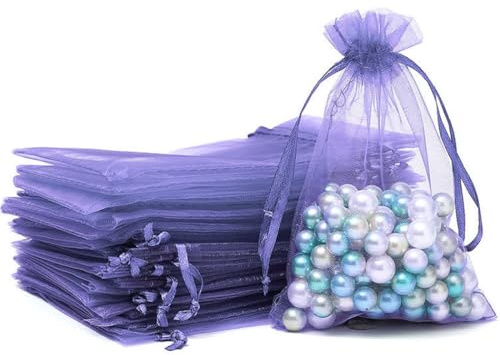 ZESLIV 50 st organzapåsar för bröllop, smyckepåsar, lila påsar 35 x 50 cm, presentpåsar, godispåsar