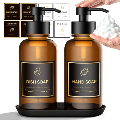 Litlcutie 16.9 Oz Glass Foaming Soap Dispenser 2 Pack (Amber)