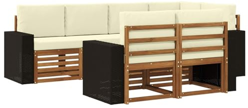 vidaXL Ecksofa Set mit Kissen 7 pcs Natur und Creme, Garten, modernes Ecksofa, gemütliche Lounge für Terrasse, schicke Möbel und entspannte Sitzgelegenheit