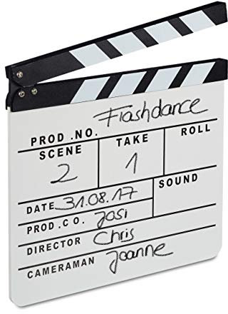Relaxdays 10021347 Filmklappe Holz, Regieklappe, Clapperboard, Szenenklappe, zum Beschriften, Hollywood Deko, HB 26 x 30 cm, weiß