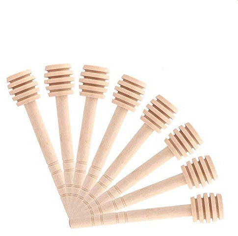Fdit 50Pcs/set Household Wooden Portable Mini Jam Honey Dipper Jar Dispensing Collecting Stirring Rod Stick Mino Dispense Drizzle Honey (15cm)