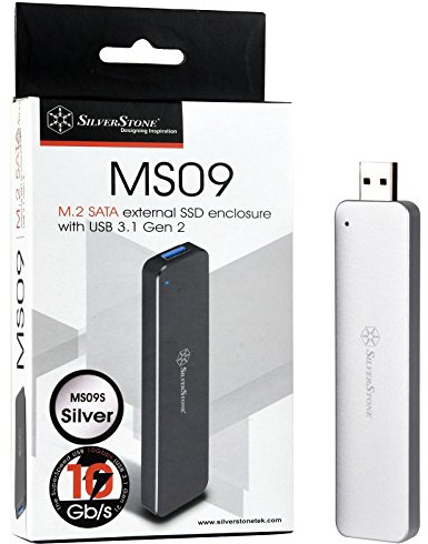 SilverStone Technology M.2 SATA SSD to USB 3.1 Gen 2 Enclosure with Retractable Aluminum USB Type-A Housing in Silver MS09S