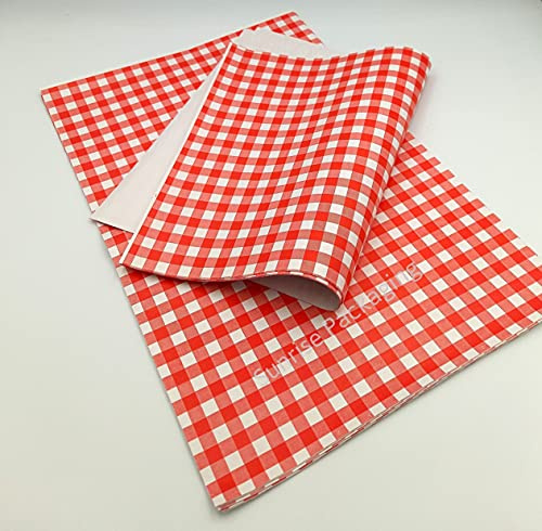 50 X Sheets Quality Gingham Duplex GREASEPROOF Papers Chips Basket Liners (RED GHINGHAM)