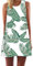 Ocean Plus Femme Multicolore Paréo Trapèze sans Manche Robe de Plage Haut Décontracté Flamant Loisir Feuilles Mini Robe (XXL (EU 42-44), Feuilles Vertes sur Blanc)