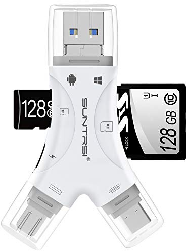 SD Card Reader for iPhone/ipad/Android/Mac/Computer/Camera,4 in1 Micro SD Card Reader Trail Camera Viewer, Portable Memory Card Reader SD Card Adapter for SD and TF Cards(White)