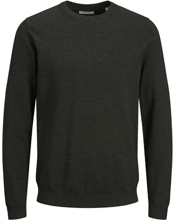 Jack & Jones Round Neck Knit Sweater Round Neck Knit Sweater, Forest Night/Detail: Twisted with Black, XXL