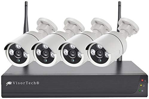 VisorTech Funk-Überwachungssystem mit HDD-Rekorder & 4 Full-HD-IP-Kameras, App