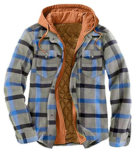 INLLADDY Grau Winter Hemdjacke Herren Flanellhemd Langarm Innenfutter Outdoor Fleecejacken Holzfällerhemd Kapuzenmantel Karierte Jacke Dunkelgrau 3XL
