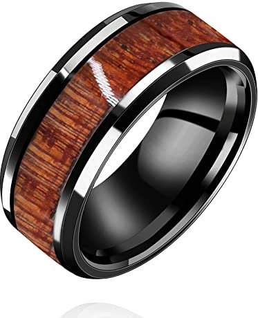 Ehering aus Edelstahl in Schwarz und Weiß mit Holzeinlage für Damen und Herren Y1539, Y1539-Steel-UK Size P1/2(57mm), Nicht-Edelstein