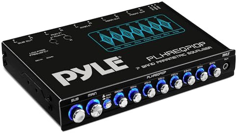 Pyle 7 Band Car Audio Graphic Equalizer - 7 Volt RMS Pre-Amp Output with Subwoofer Gain Control, Front Auxiliary Input, Rear RCA Auxiliary Input and High-Level Speaker Inputs, Blue Light Illumination