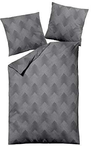 Dormisette Fein Flanell Bettwäsche 155x220 Zickzack grau Uni Melange 1660-95