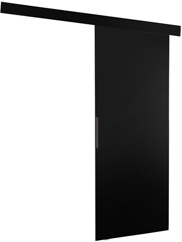 KIER FURNITURE Schiebetür Komplettset MALIBU - Tür mit Laufschiene - Schiebetürsystem - Raumspartür - Innentüren - Sliding Door Set - Schwarz B86xH205xT1,6cm