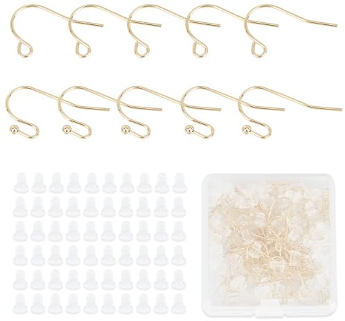 NICENEEDED 14K Gold Filled Earring Hooks, 100 PCS Ball Dot & Fish Wire Hooks, Hypoallergenic, Gold Color, Perfect for DIY Jewelry Making & Replacements