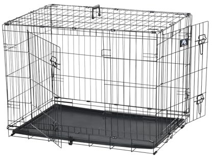 SILVER VALLEY Dog Crate Dog Cage from Small to Large, Pet Dog Puppy Cat Training Cage Crate with 2 Doors Easy Clean Removable Plastic Tray (60cm L x 43cm W x 49.5cm H)