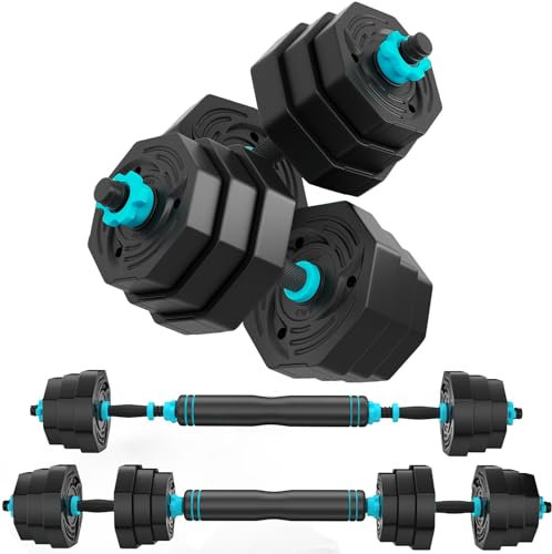 ARUNDO Adjustable Dumbbells Set 20kg 2 in 1 Free Weight Barbell Dumbbells Set for Men Women, Non Rolling Home Gym Bodybuilding Fitness Weightlifting Dumbbell Weights Training