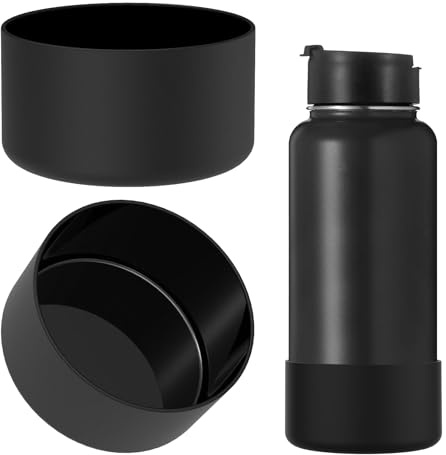Linkidea Water Bottle Boot Compatible with IRON °FLASK Wide Mouth 32oz/40oz, Narrow Mouth 32oz, Silicone Bottle Bottom Sleeve Cover Protector, Bottle Bumper (Black / 2 Pack)