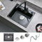 Evier Cuisine en Granit 50 x 45 cm, Bokaiya Evier Cuisine 1 Bac avec Egouttoir, Évier à Encastrer au meuble 45cm, Evier Noir en Granit, Lavabo Cuisine 1 bac, Evier Noir en Grani