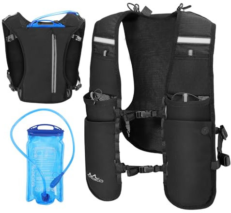 MoKo Running Hydration Vest, Zaino da Corsa Leggero con vescica d'Acqua da 1,5L, Zaino da Corsa Traspirante Regolabile per Uomini e Donne con Tasche Multiple per Ciclismo Escursionismo Maratona, Nero