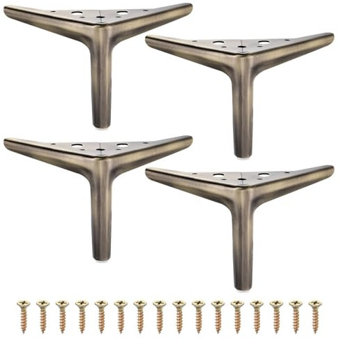 sourcing map 4Pcs Metal Furniture Legs, 4.72 Inch Triangular Heavy Duty Furniture Feet DIY Replacement Dresser Legs for Bed, Table, Cabinet, Sofa Chair(Bronze)