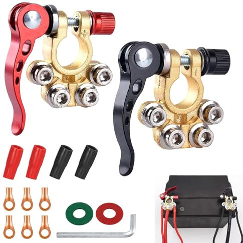 Battery Terminal Connectors, 2pcs 4 Way 12V Quick Release Battery Terminals, Car Battery Terminals Clamps, Positive Negative Car Battery Connectors for Trucks Buses Motorhome Caravan